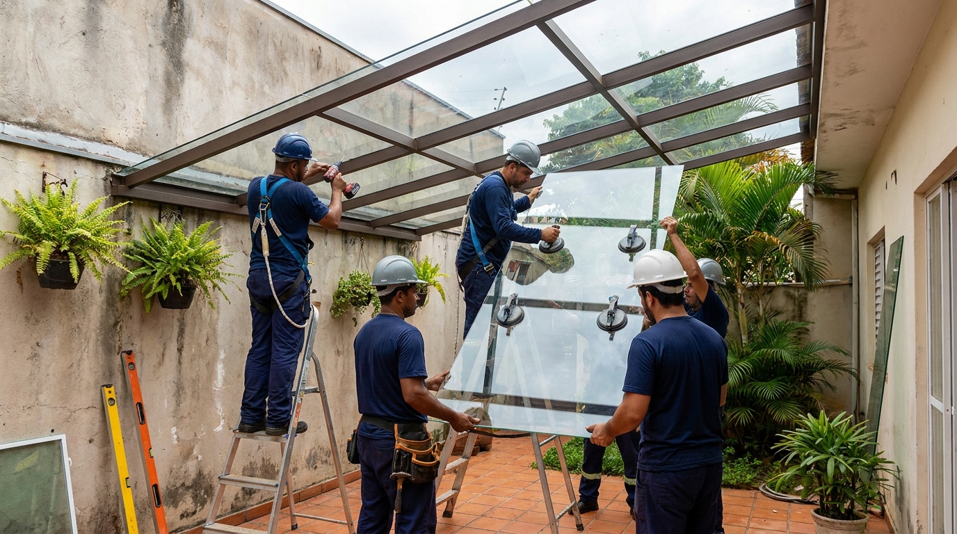 Instalação de cobertura de vidro em Itajaí-SC