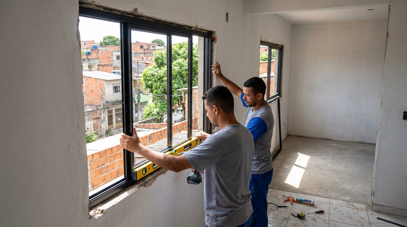 Esquadria de alumínio em obra em Itajaí-SC