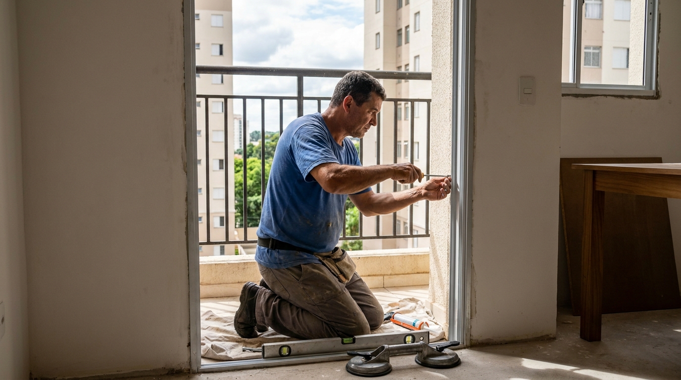Janela de vidro em apartamento alto em Itajaí-SC